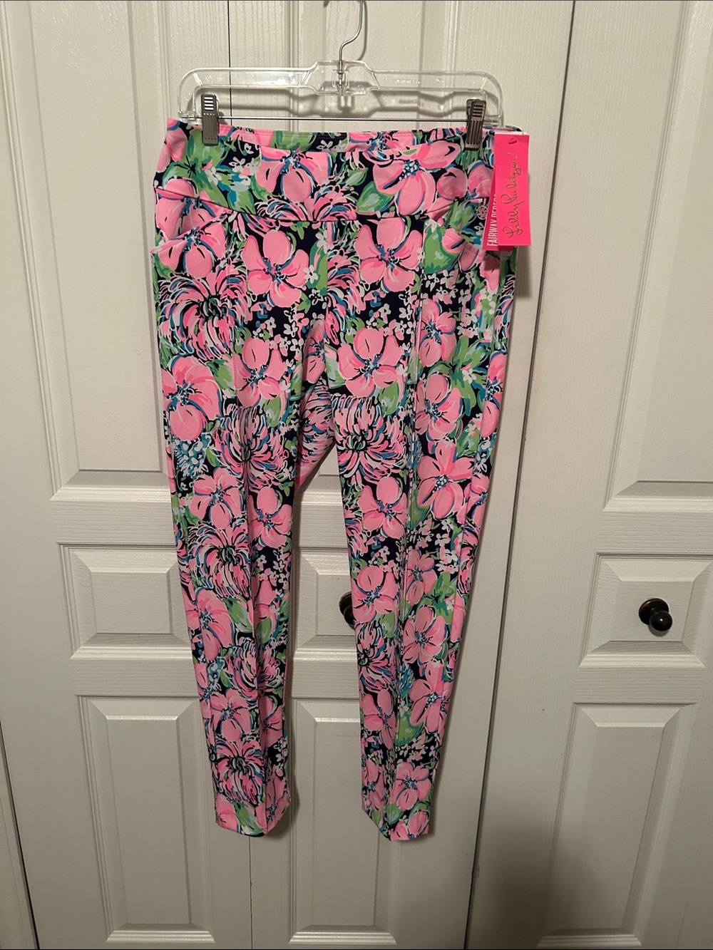 Lilly Pulitzer Navy Leggings with Pink Floral Print